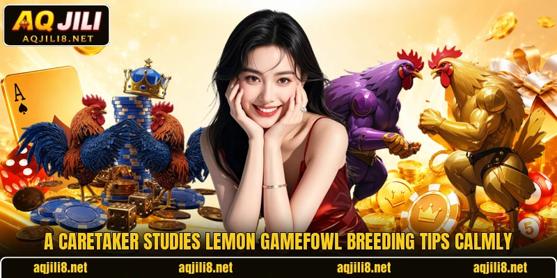 A caretaker studies lemon gamefowl breeding tips calmly A caretaker studies lemon gamefowl breeding tips calmly