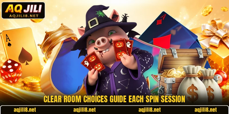 Clear room choices guide each spin session
