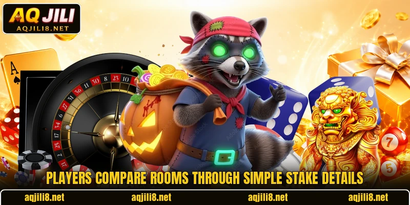 Players compare rooms through simple stake details